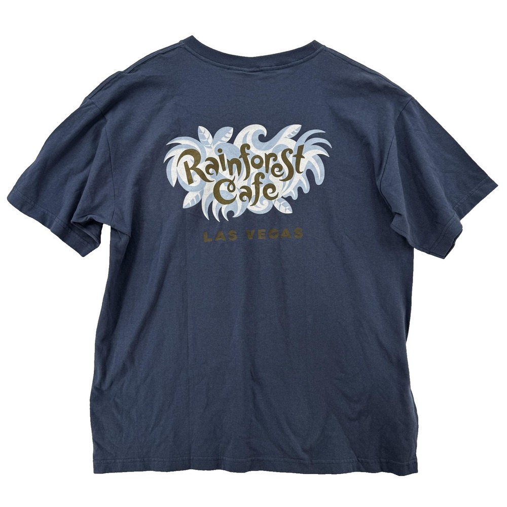 VTG Rainforest Cafe Shirt Mens XL Blue‎ Las Vegas Souvenir Nature Graphic Cotton
